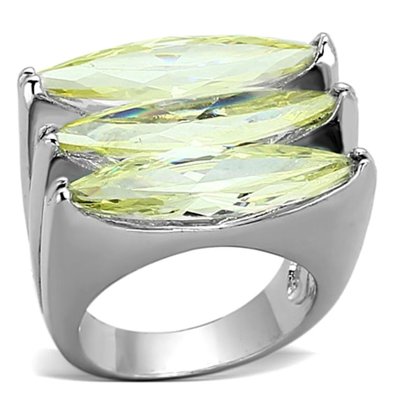 LOA916 - Rhodium Brass Ring with AAA Grade CZ  in Apple Green color Size 6
