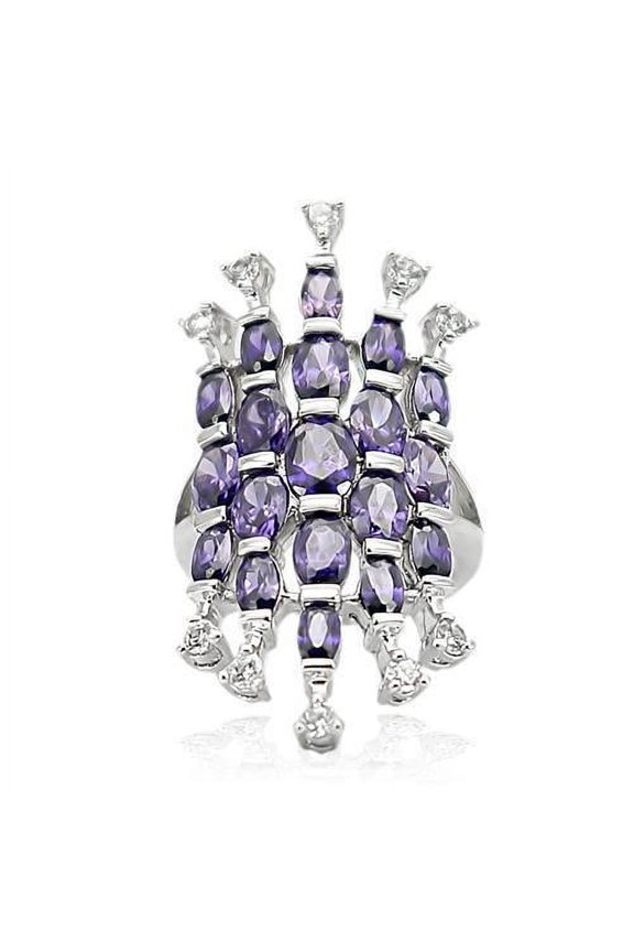 LOA933 - Rhodium Brass Ring with AAA Grade CZ in Amethyst
