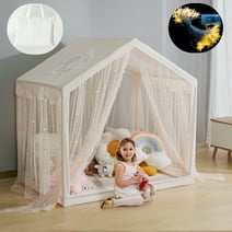 LOAOL Play Tent for Kids, Breathable Playhouse for Toddler, Large Child House Tent Indoor & Outdoor, Castle Tent for Girls Decorated Sequin Sparkle Stars, Boho Decor