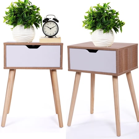 LOAOL Vintage Nightstand with 1 Drawer, for Bedroom,Wooden Finish,2 Pack