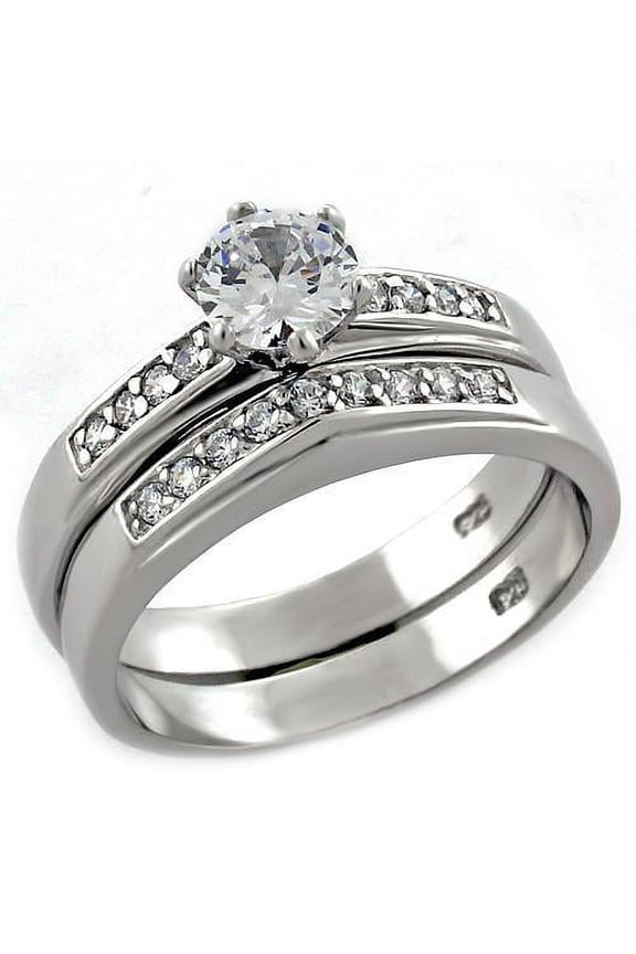 Sterling Silver Ring AAA GRD CZ Clear LOAS1008 for Women Style Rhodium