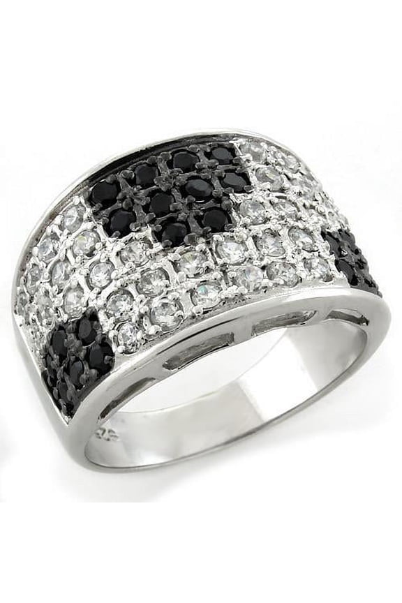LOAS1088 - IP Black(Ion Plating) 925 Sterling Silver Ring with AAA Grade CZ in Jet