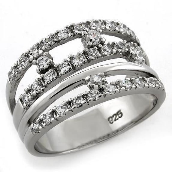 Rhodium 925 Sterling Silver Ring with AAA Grade CZ in Clear for Women Style LOAS1093