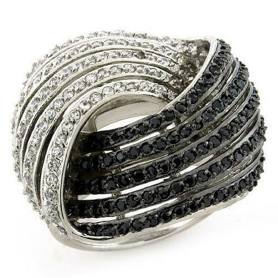 LOAS1097 - Rhodium + Ruthenium 925 Sterling Silver Ring with AAA Grade CZ  in Multi Color Size 6