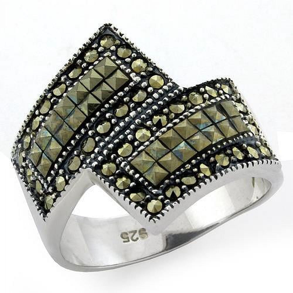 Marcacite Rings Antique Tone 925 Sterling Silver Ring with Semi-Precious Marcasite in ...
