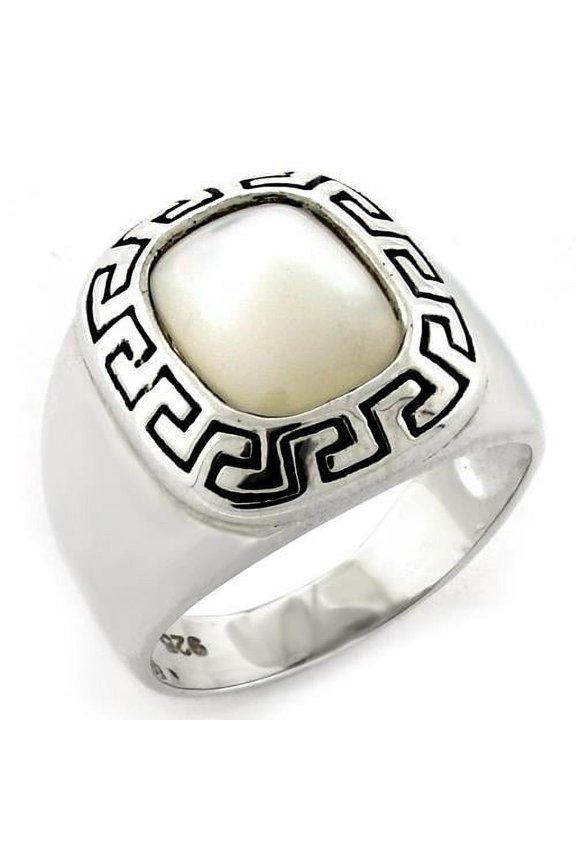 LOAS1108 - High-Polished 925 Sterling Silver Ring with Precious Stone Conch in White