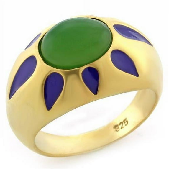 Matte Gold 925 Sterling Silver Ring with Synthetic Jade in Emerald for Women Style LOAS1131