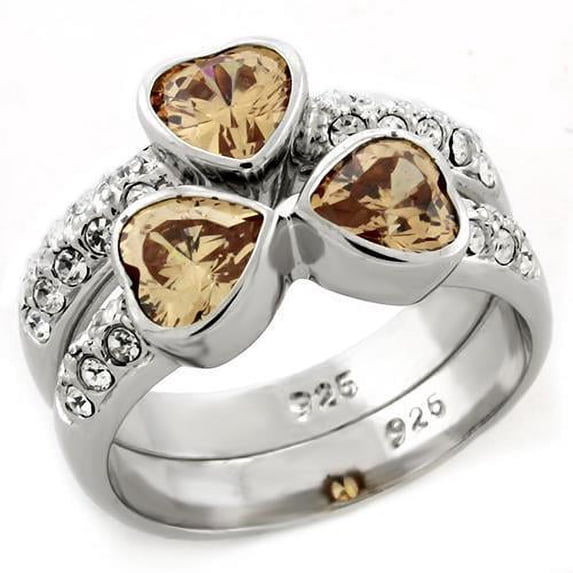 Sterling Silver Ring AAA GRD CZ Clear LOAS1213 for Women Style Rhodium