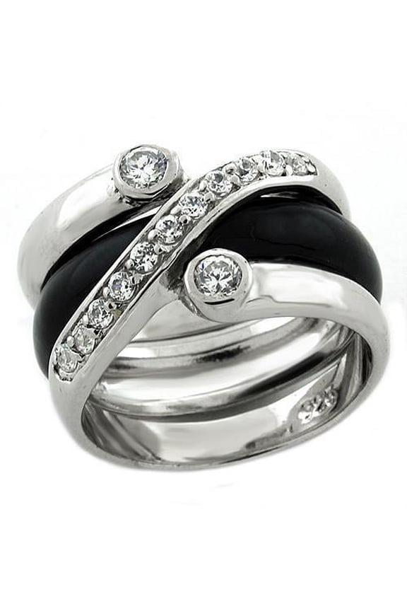 Sterling Silver Ring AAA GRD CZ Clear LOAS1218 for Women Style Rhodium