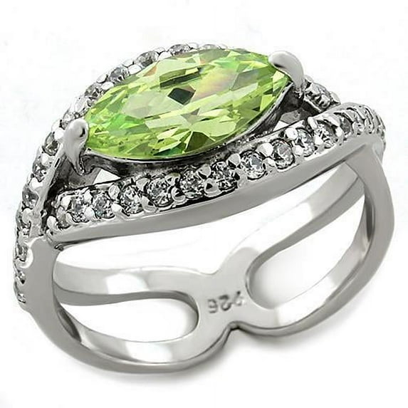 LOAS1225 - Rhodium 925 Sterling Silver Ring with AAA Grade CZ in Apple Green color Size 6