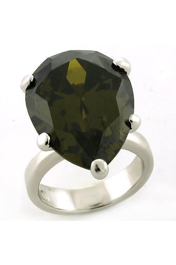 Sterling Silver Ring AAA GRD CZ Olivine LOAS821 for Women Style Rhodium