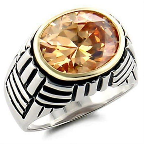 Reverse Two-Tone 925 Sterling Silver Ring with AAA Grade CZ in Champagne for Women Style LOAS872
