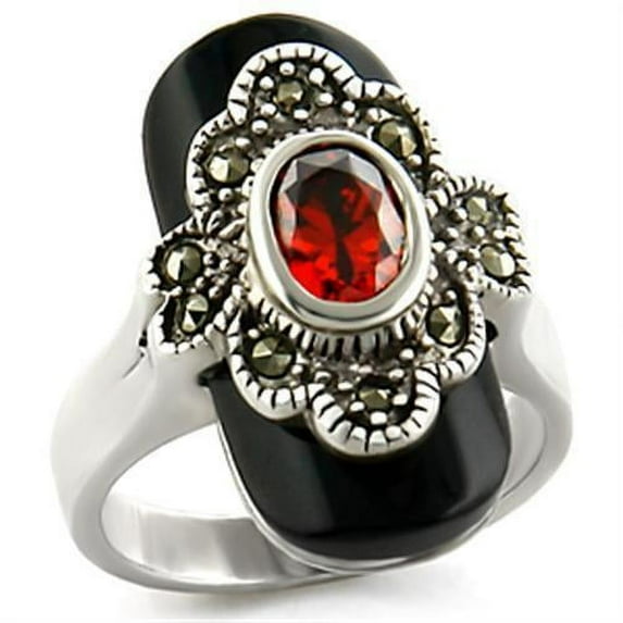 Antique Tone 925 Sterling Silver Ring with AAA Grade CZ in Garnet for Women Style LOAS935