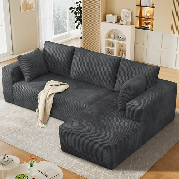 LOBERFVE 106" Modular Sectional Sofa with L-Shape Chaise, Spring Support, No Assembly Required Boneless Sofa Couches for Living Room Bedroom(Right-Facing Chaise,Grey)