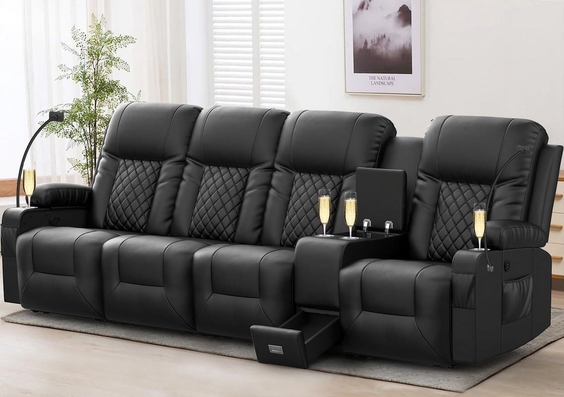 LOBERFVE 4 Seat Recliner, Large Reclining Sofa with Storage Console ...