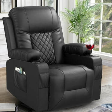 LOBERFVE Recliner Chairs, Massage Rocker Recliners with Heated, Manual Recliners 360 Degree Swivel Single Sofa Seat Living Room Oversized Recliners, Black