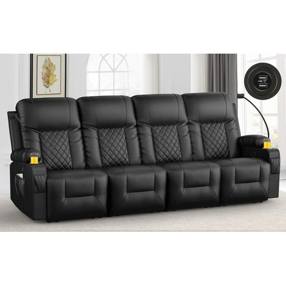 Loberfve 4-Seater Recliner Sofa with Cup Holders, USB Ports & Phone Pockets, Modern Reclining Couch for Living Room