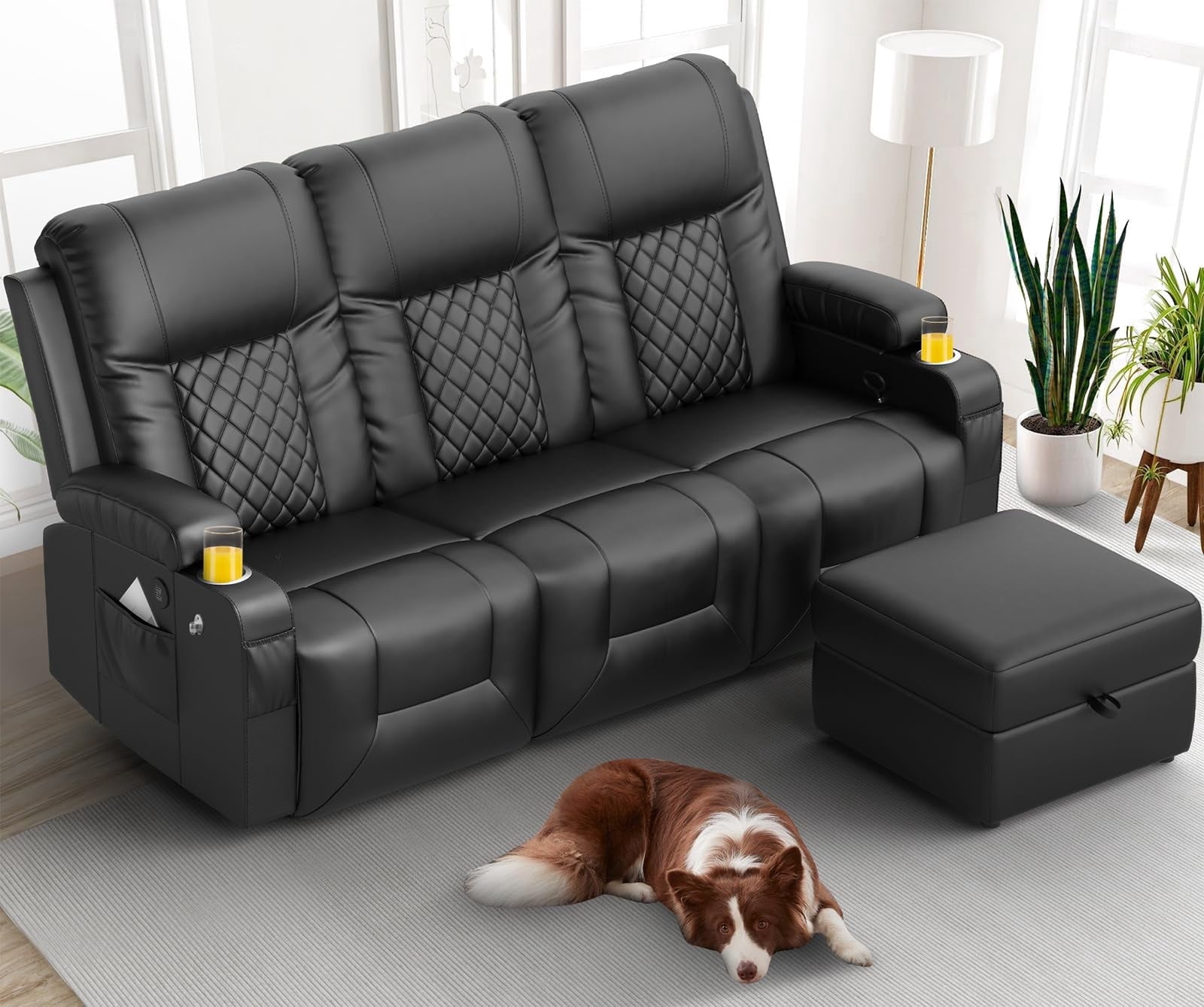 LOBERFVE Recliner Sofa with Storage Ottoman, 3 Seats Recliner, Recliner ...