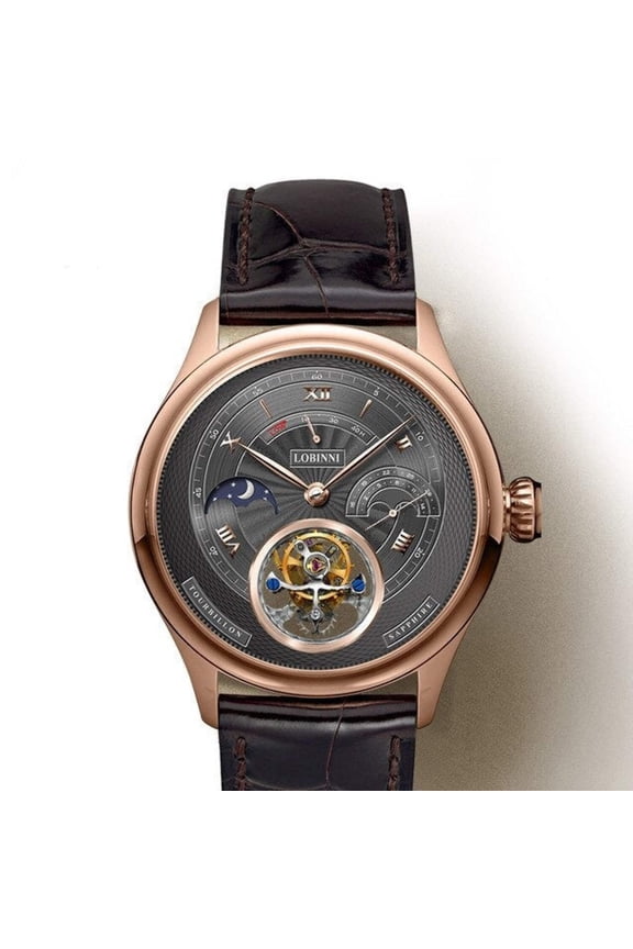 LOBINNI Men Tourbillon Watch Men Moonphase Watch Luxury Automatic Mechanical Wristwatch Sapphire Power Reserve Skeleton Dial