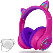 LOBKIN Kids Bluetooth Headphones Safe Listening for Girls, Boys, Children with 94dB Volume-Limiting, Wireless Headphones for School, Tablet (Hot Pink)
