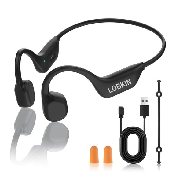 LOBKIN Bone Conduction Headphones,Open Ear  Wireless Headphones with Built-in Mic, 10Hr Playtime, IPX6 Waterproof Sports Headphones for Running, Workout, Black