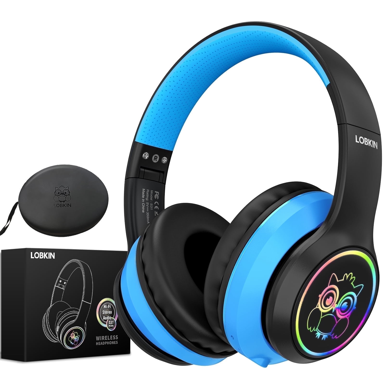 LOBKIN Kids Wireless Headphone Fashion Cute Headset for Girls Boys School/Travel/Tablet,Blcak
