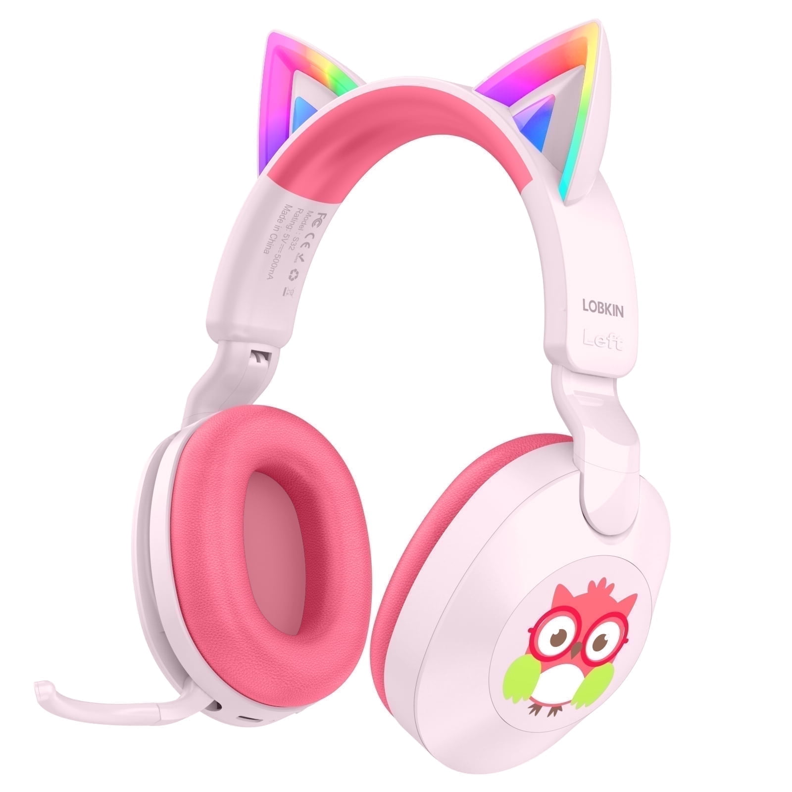 LOBKIN Kids Bluetooth Headphones,Lightweight Wireless Headphones for Kids,85dB Volume Limited,Foldable,35 Hours Playtime,Bluetooth 5.4, Over-Ear Toddler Headsets with Built-in Mic,Pink