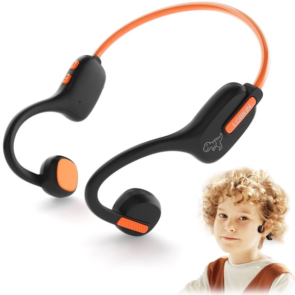 LOBKIN Kids Wireless Headphones Open Ear, IPX5 Waterproof with Microphone for School,Home and Outdoor Activities Gifts for Boys Girls, Black Orange