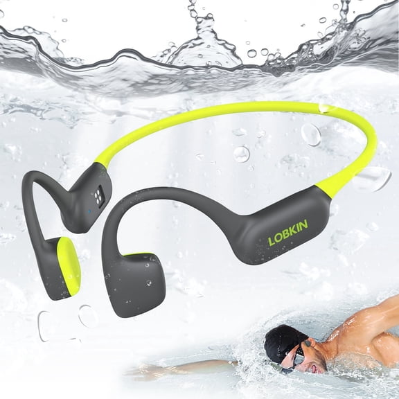 LOBKIN Swimming Headphones,Bone Conduction Headphones,Bluetooth 5.4,IPX8 Waterproof 32G Memory Open Ear Earphones with Microphone,8H Playtimes for Hiking,Running,Swimming,Cycling,Green
