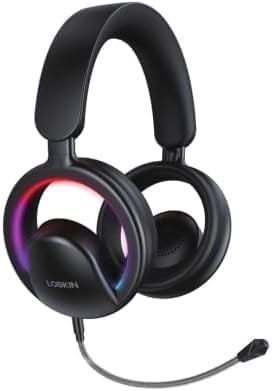 LOBKIN Wireless Headphones,RGB Light Over Ear Headphone,32H Playtime,Clear Call,With Mic,Comfortable and Foldable Design for Travel Game,Black