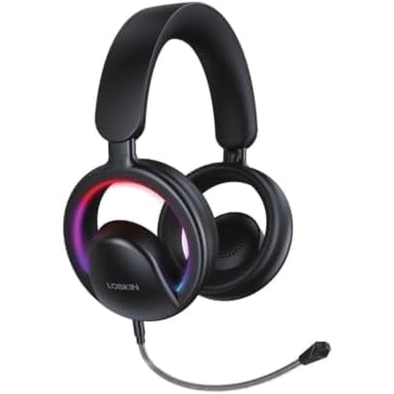 LOBKIN Wireless Headphones,RGB Light Over Ear Headphone,32H Playtime,Clear Call,With Mic,Comfortable and Foldable Design for Travel Game,Black