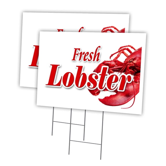 LOBSTER 2 Pack Of 12" x 16" Yard Sign & Stake | Advertise Your Business | Stake Included Image On Front Only | Made in The USA