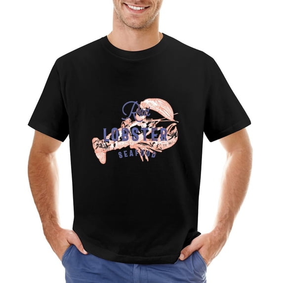 LOBSTER Men’s Graphic T-shirt Vintage Short Sleeve Sport Tee Black M