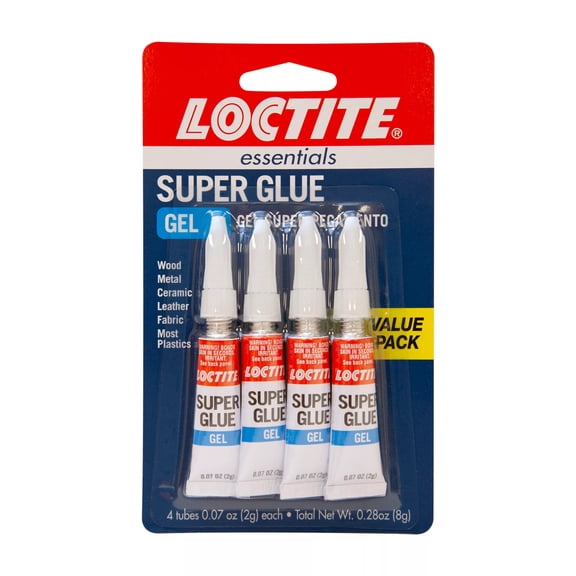 Loctite Essentials Super Glue Gel Tube, 1 Pack of 4 Tubes, Clear 0.07 oz Tubes