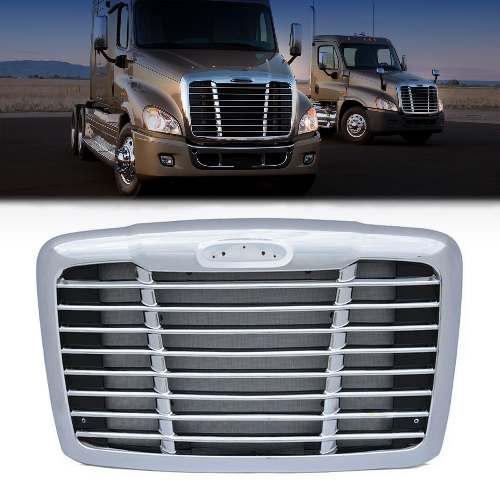 TORQUE Replacement Chrome Grill Grille for 2008-2017 Freightliner Cascadia Trucks with Bug Screen (TR032)