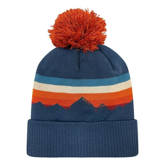 LOCALE Grand Recycled Cuffed Beanie Knit Beanie Winter Beanie 100% PET Yarn Unisex Pom Hat (Alpenglow/ Navy, One Size)