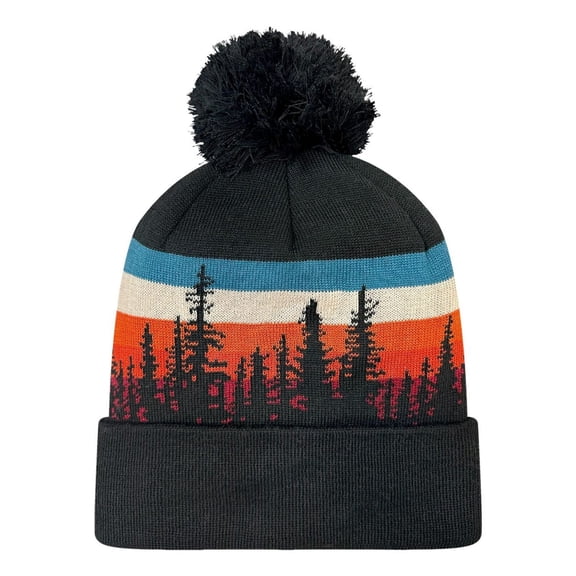 LOCALE Grand Recycled Cuffed Beanie Knit Beanie Winter Beanie 100% PET Yarn Unisex Pom Hat (Lodgepole/ Black, One Size)