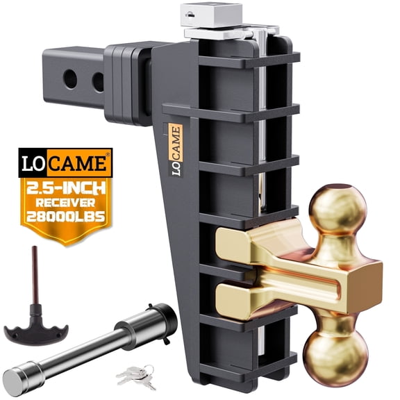 LOCAME Adjustable Trailer Hitch, Fits 2.5-Inch Receiver, 8-Inch Drop/Rise Drop Hitch, 28,000 LBS GTW-Tow Hitch for Heavy Duty Truck, Solid Ball Mount