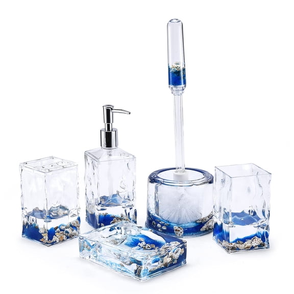 LOCCO DECOR 5 Piece Acrylic Liquid 3D Floating Motion Bathroom Vanity Accessory Set Shell Kitchen