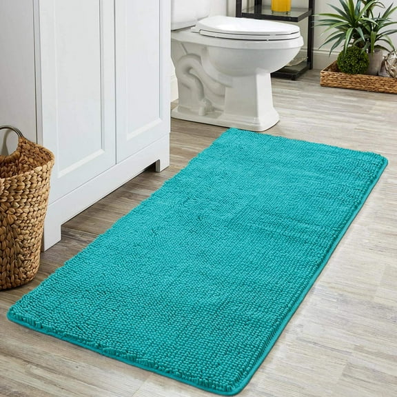 LOCHAS Bath Rugs 24" x 60" Large Runner Bathroom Rug, Soft Luxury Chenille Bathroom Mats with Non-Slip Backing, Throw Absorbent Carpet for Bath Tub/Shower, Machine Washable Durable Rug, Teal Blue