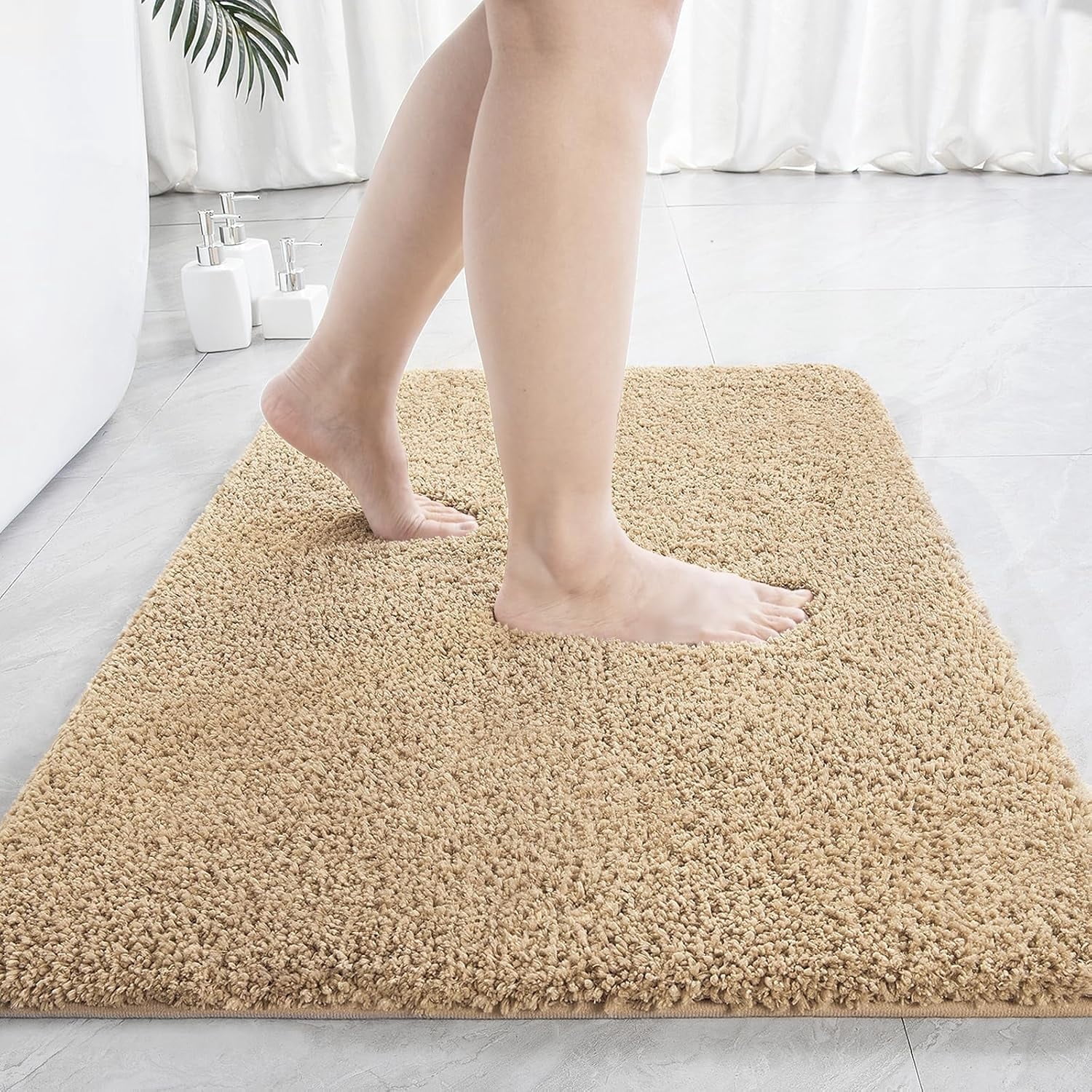 Lochas Beige Polyester Bath Rug, 36" x 24", Machine Washable