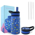 thumbnail image 1 of LOCHAS Kids Vacuum Stainless Steel Water Bottle for Toddlers Girls Boys Outdoor Cup with Straw 2 Lids,Insulated Water Bottle with Holder Pouch Carrier Bag,14oz,Dinosaur Print, 1 of 8