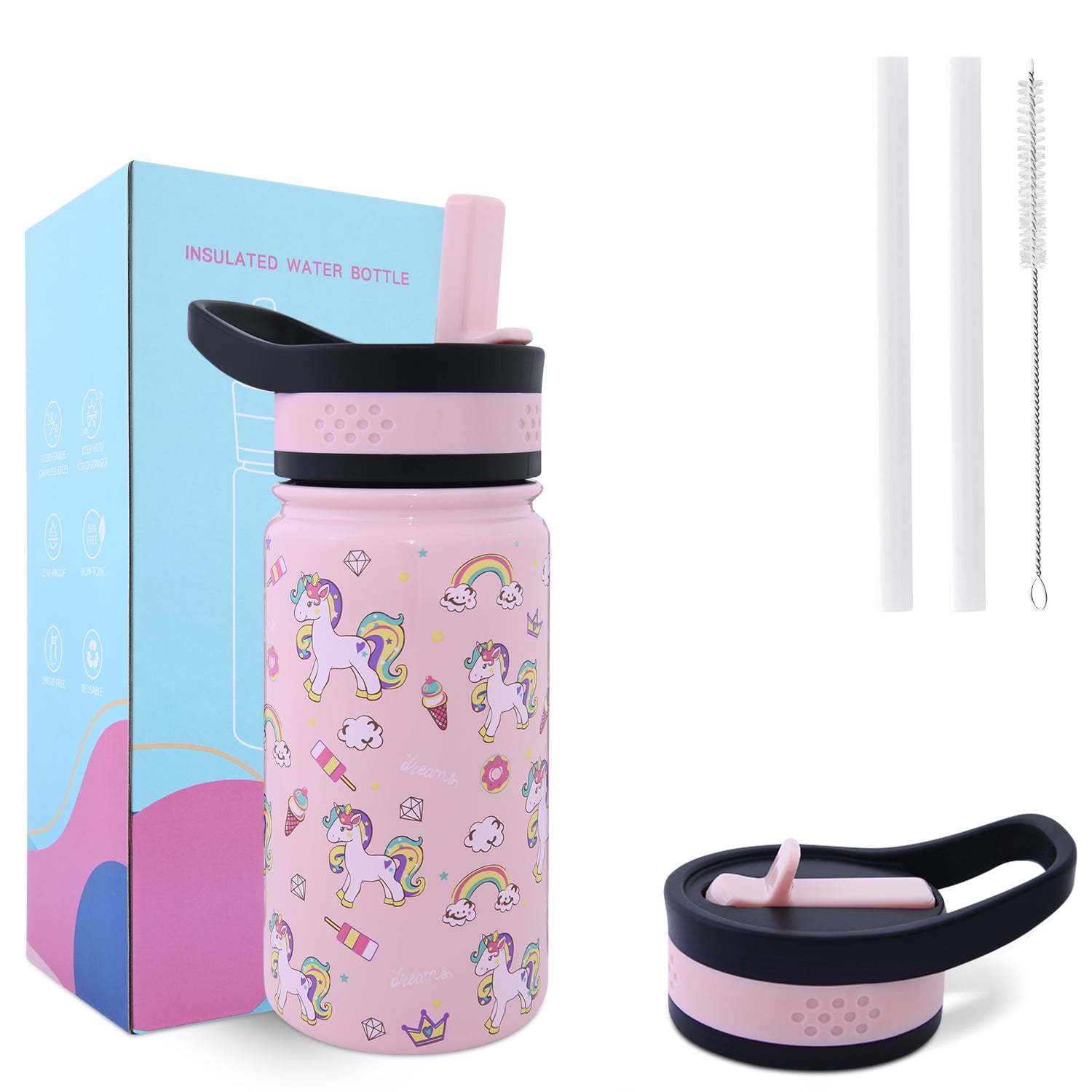 14oz Anime Kids Insulated Water Bottle with 50pcs Anime Stickers, Stainless  Steel Thermos Bottle for School Boy Girl