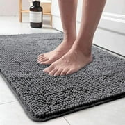LOCHAS Luxury Bathroom Rug Shaggy Bath Mat 24 x 36 Inch, Washable Non Slip Bath Rugs for Bathroom Shower, Soft Plush Chenille Absorbent Carpets Mats, Gray