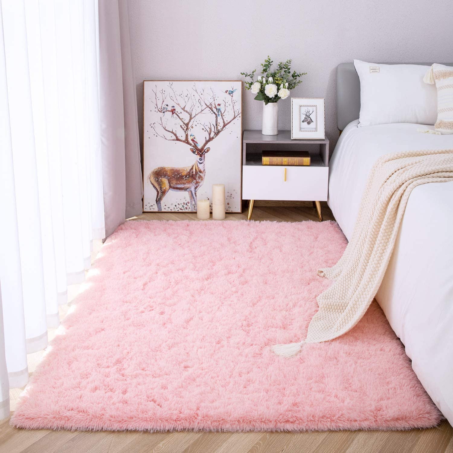 LOCHAS Luxury Fluffy Rug Ultra Soft Shag Carpet for Bedroom Living Room Big  Area Rugs, 3'x5',Pink