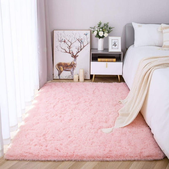 LOCHAS Luxury Fluffy Rug Ultra Soft Shag Carpet for Bedroom Living Room Big Area Rugs, 3'x5',Pink