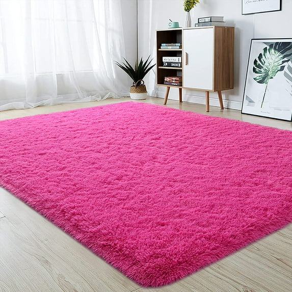 LOCHAS Luxury Fluffy Rug Ultra Soft Shag Carpet for Bedroom Living Room Big Area Rugs 5x8ft,Hot Pink