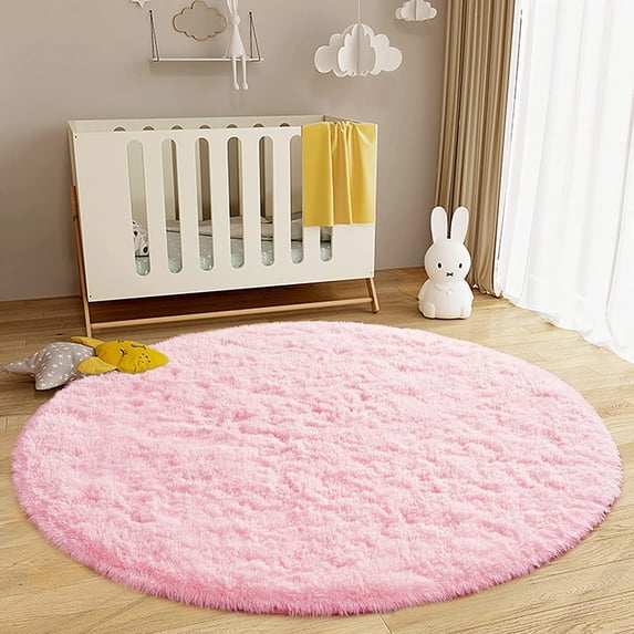 LOCHAS Luxury Round Fluffy Area Rugs for Bedroom Kids Nursery Rug Super Soft Living Room Home Shaggy Carpet 4 Feet, Pink
