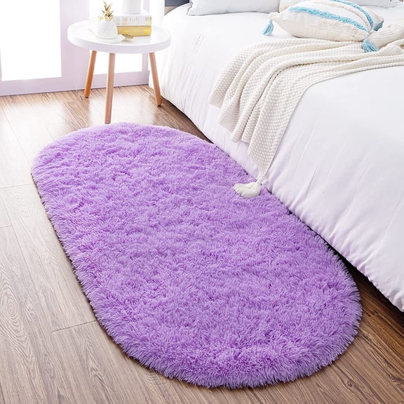 LOCHAS Luxury Velvet Fluffy Carpet Soft Children Rugs Room Mat Modern Shaggy Area Rug for Bedroom Bedside Home Decor,2.6'x5.3',Purple