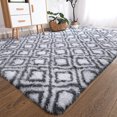 thumbnail image 1 of LOCHAS Luxury Velvet Shag Area Rug Plush Fluffy Rugs for Bedroom Living Room, Geometric Moroccan Rugs, 4'x6', White, 1 of 6